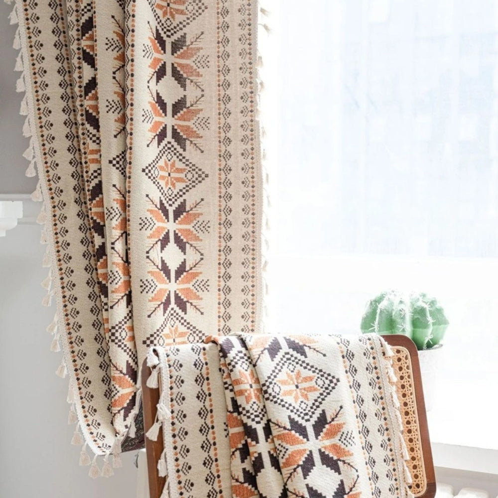 Curtain Semi-Blackout Microfiber Blend & Tassel Fringe