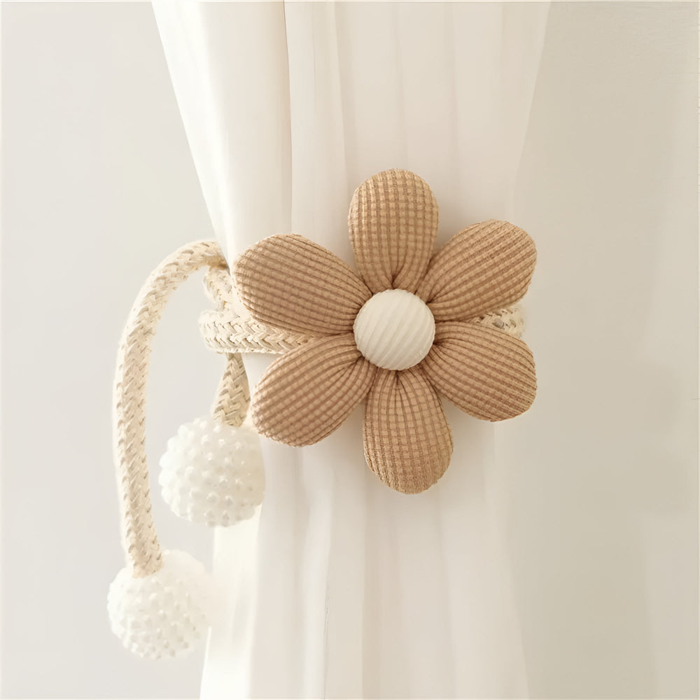 Curtain Tieback Embroidered Flower & Pearl Buckle No Drill