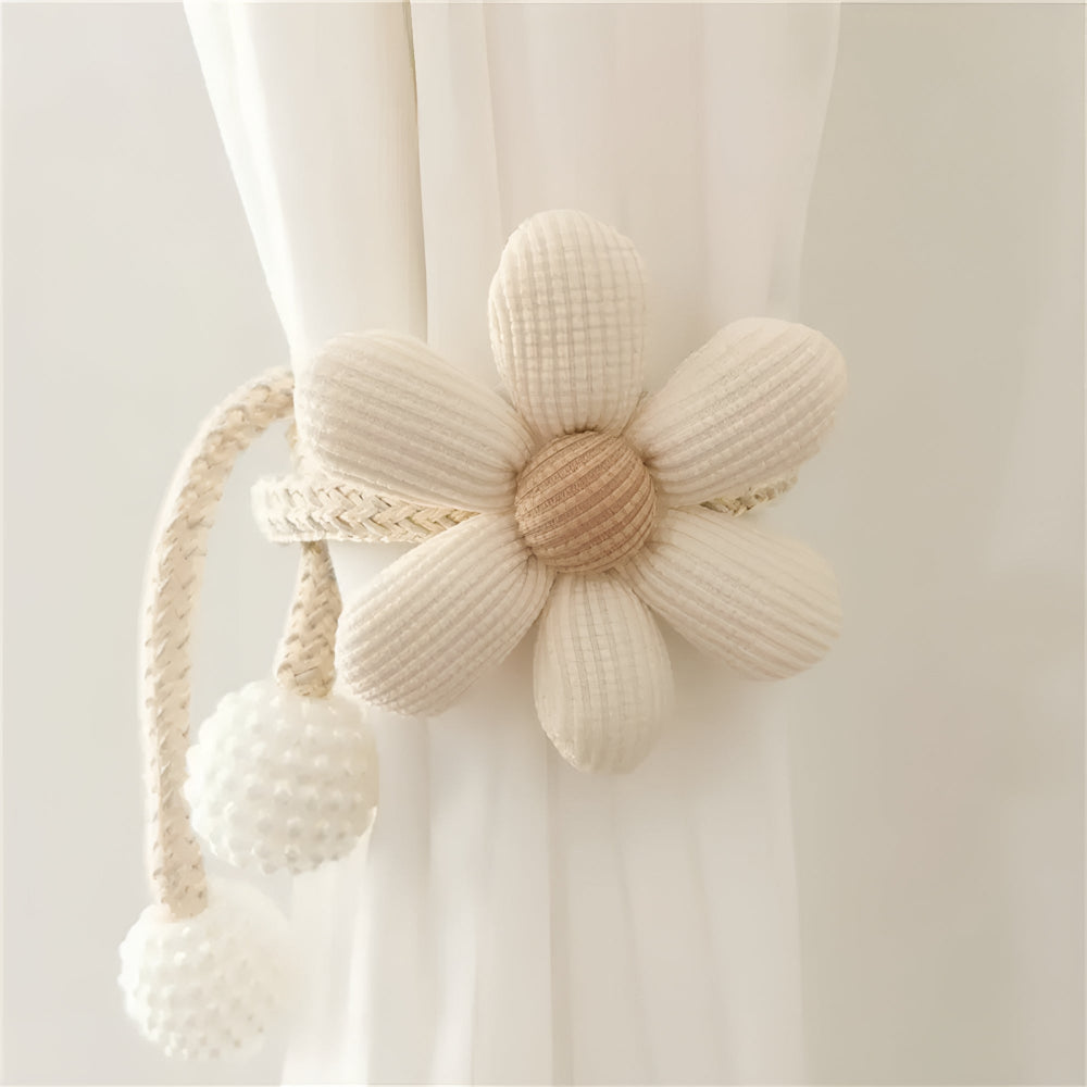 Curtain Tieback Embroidered Flower & Pearl Buckle No Drill