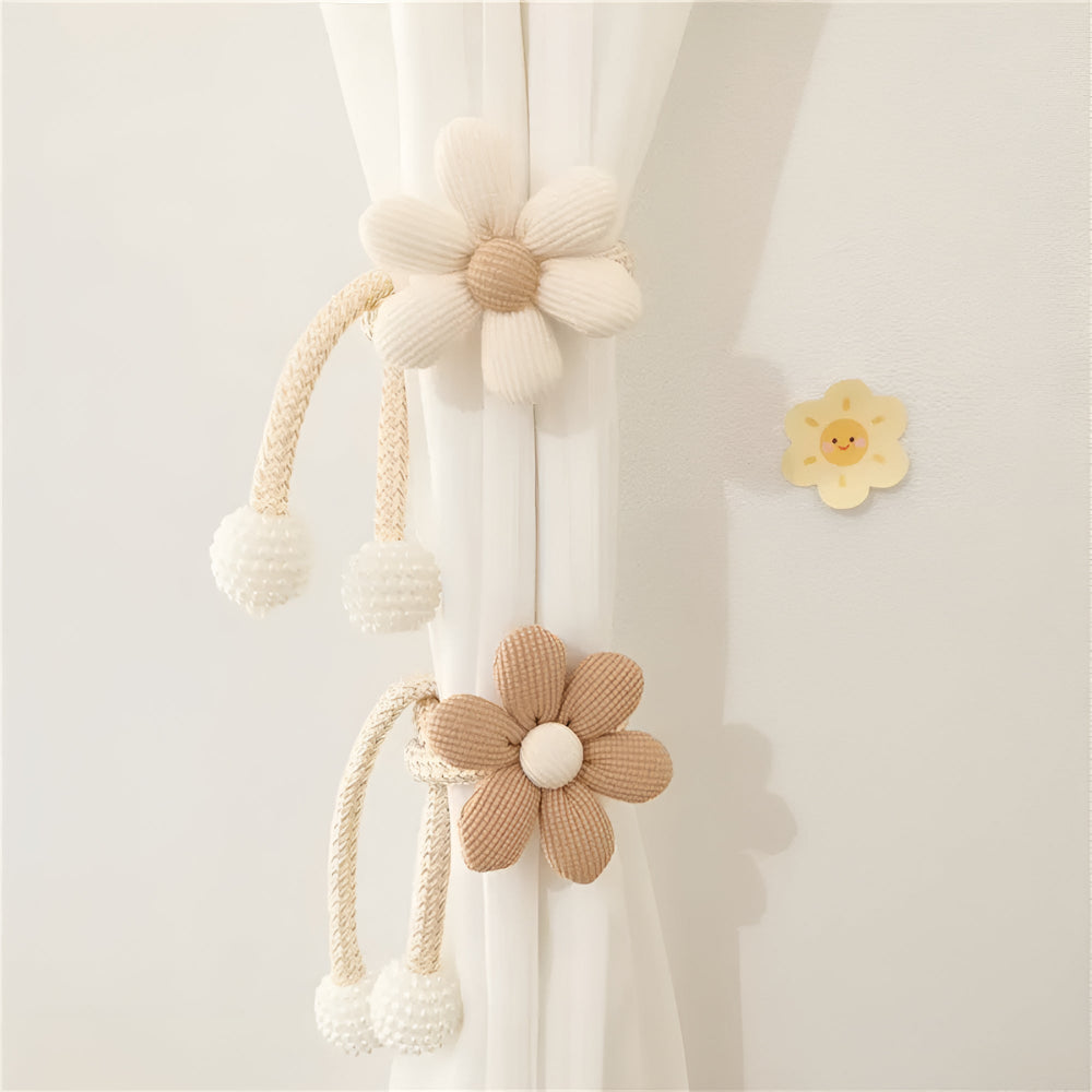 Curtain Tieback Embroidered Flower & Pearl Buckle No Drill