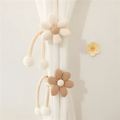 Curtain Tieback Embroidered Flower & Pearl Buckle No Drill