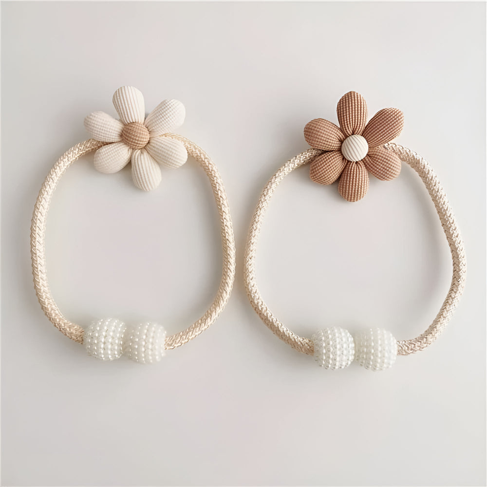 Curtain Tieback Embroidered Flower & Pearl Buckle No Drill