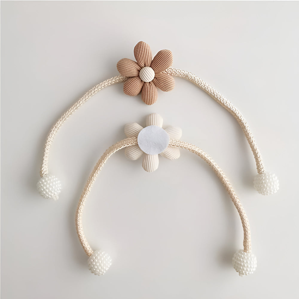 Curtain Tieback Embroidered Flower & Pearl Buckle No Drill