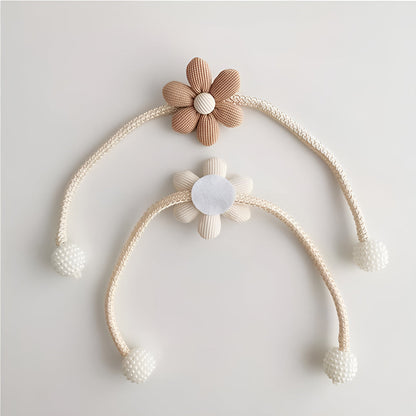 Curtain Tieback Embroidered Flower & Pearl Buckle No Drill
