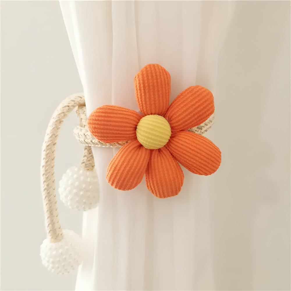 Curtain Tieback Embroidered Flower & Pearl Buckle No Drill