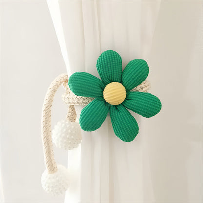 Curtain Tieback Embroidered Flower & Pearl Buckle No Drill