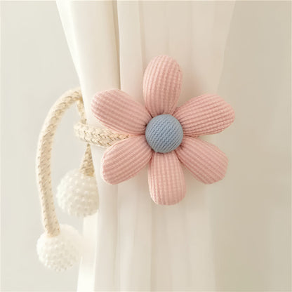 Curtain Tieback Embroidered Flower & Pearl Buckle No Drill
