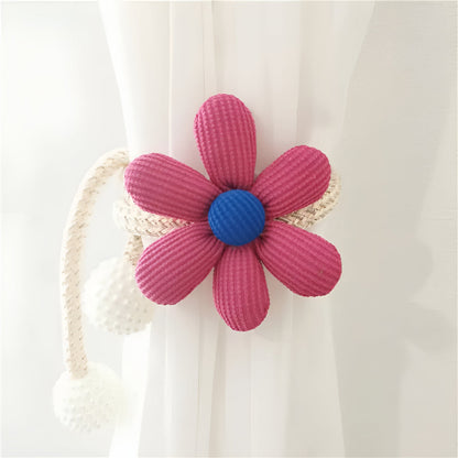 Curtain Tieback Embroidered Flower & Pearl Buckle No Drill