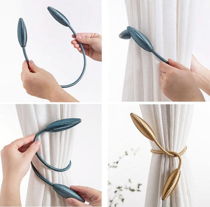 Curtain Tiebacks Adjustable Fabric & Rope Set of 2