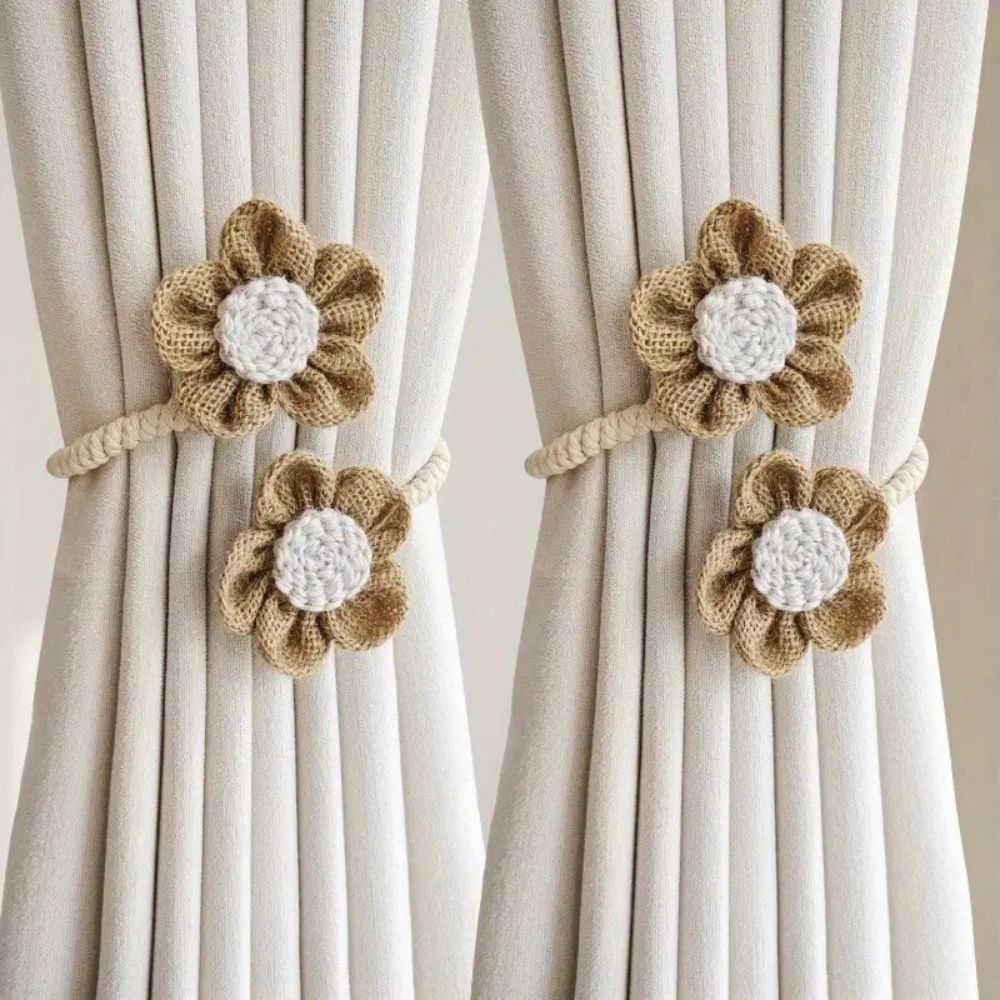 Curtain Tiebacks Floral Hemp Punch-Free Set of 2