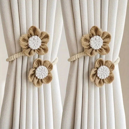 Curtain Tiebacks Floral Hemp Punch-Free Set of 2