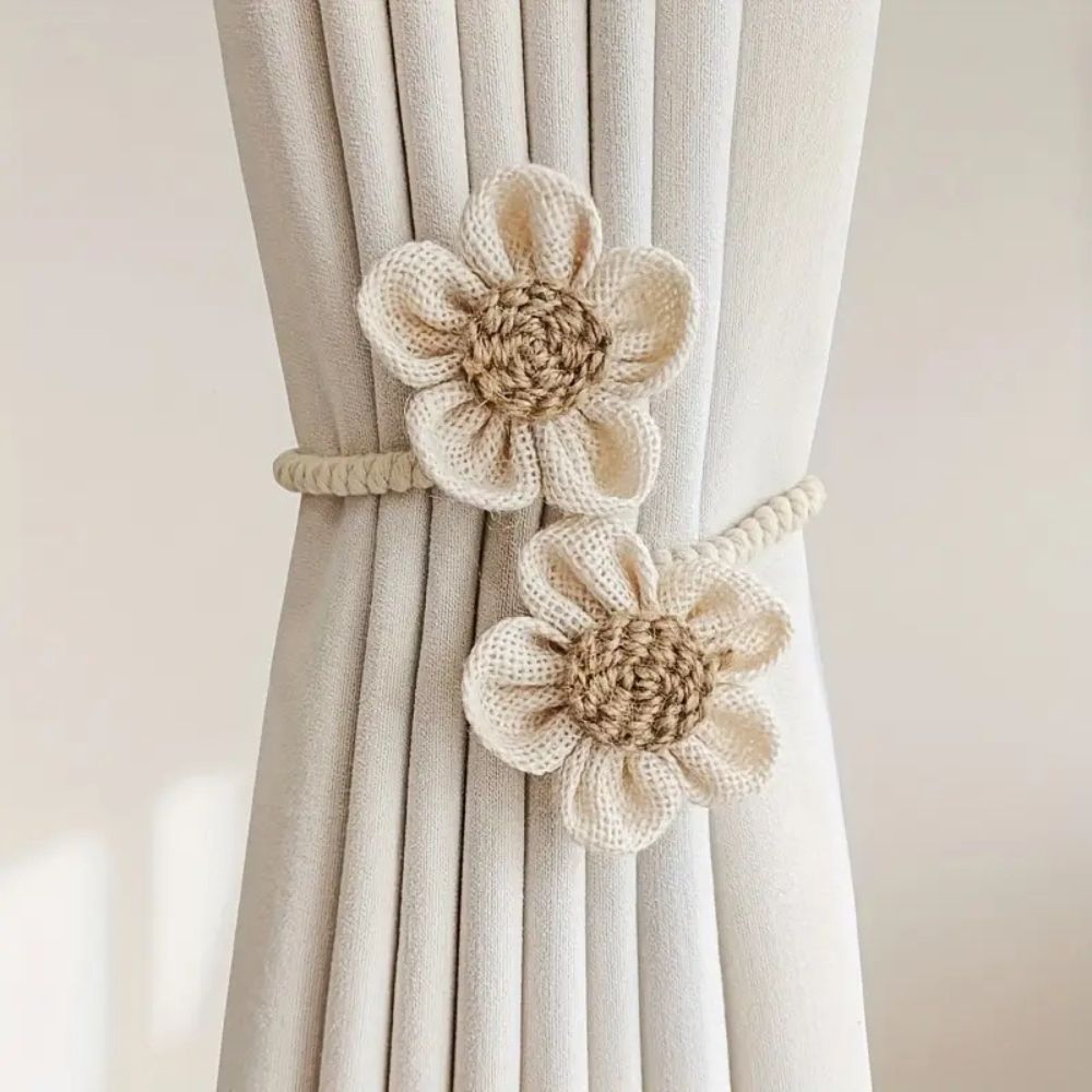 Curtain Tiebacks Floral Hemp Punch-Free Set of 2