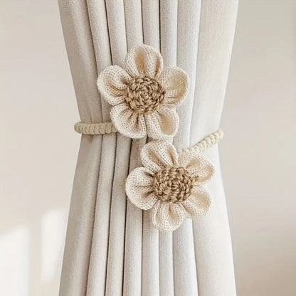 Curtain Tiebacks Floral Hemp Punch-Free Set of 2