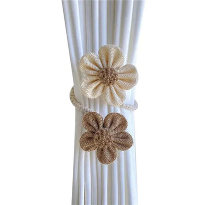 Curtain Tiebacks Floral Hemp Punch-Free Set of 2