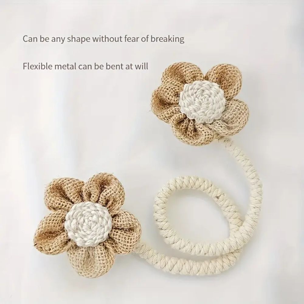 Curtain Tiebacks Floral Hemp Punch-Free Set of 2