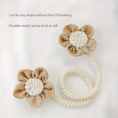 Curtain Tiebacks Floral Hemp Punch-Free Set of 2