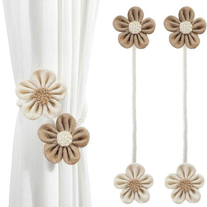 Curtain Tiebacks Floral Hemp Punch-Free Set of 2