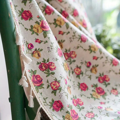 Curtains Floral Tassel Cotton Blend Semi-Sheer & UV-Resistant