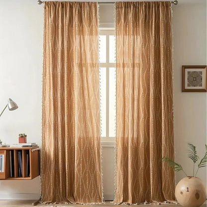 Curtains Light Filtering Microfiber Wheat Tassel Trim