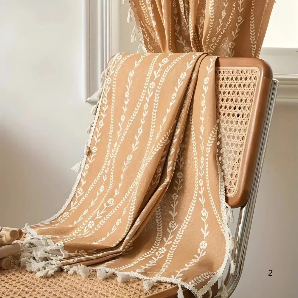 Curtains Light Filtering Microfiber Wheat Tassel Trim