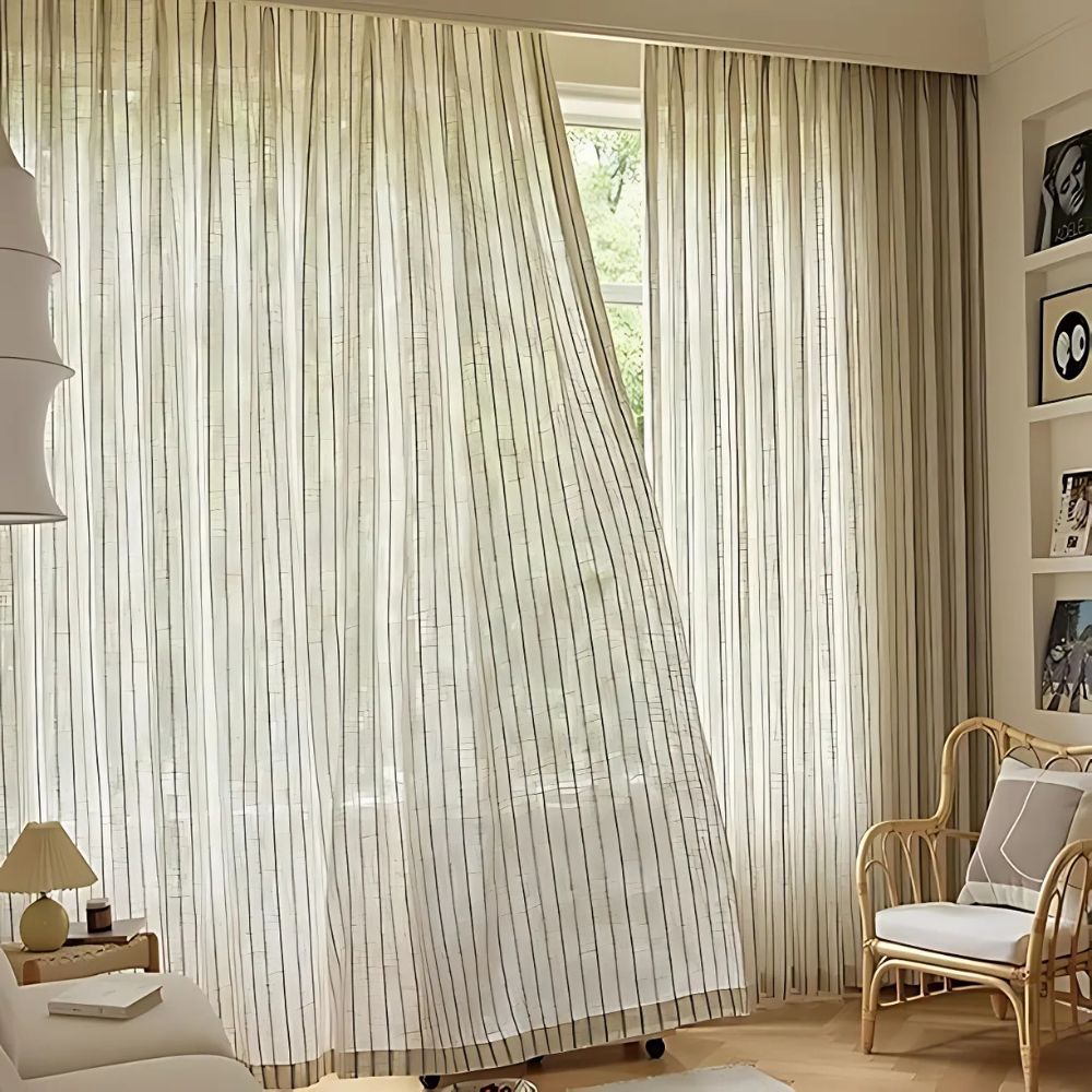 Curtains Semi-Sheer Vertical Stripe Grommet Top