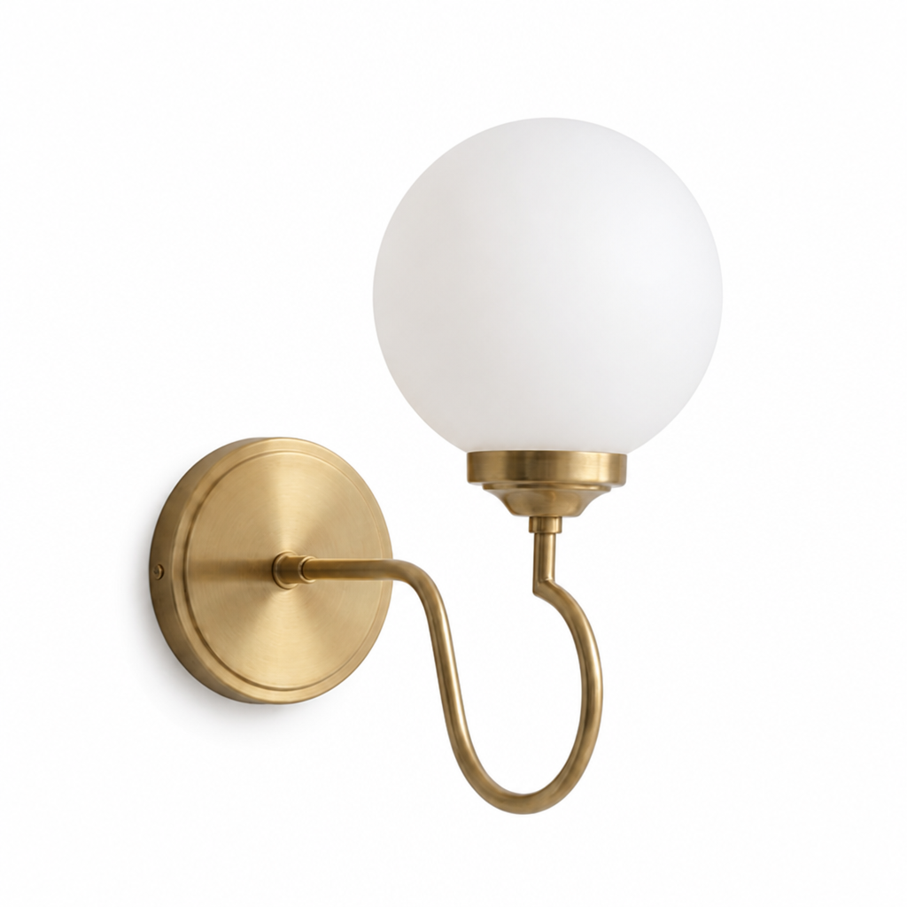 Curved Arm Glass Globe Wall Sconce