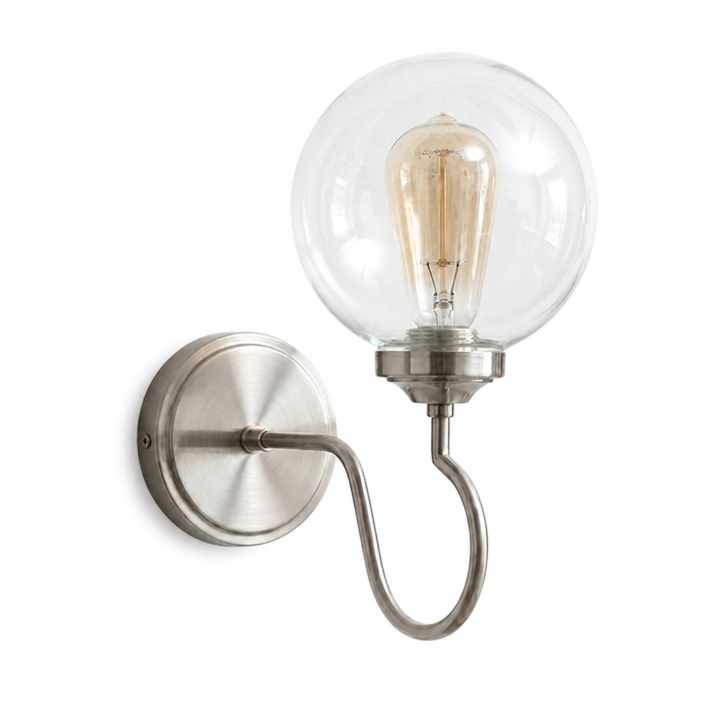 Curved Arm Glass Globe Wall Sconce