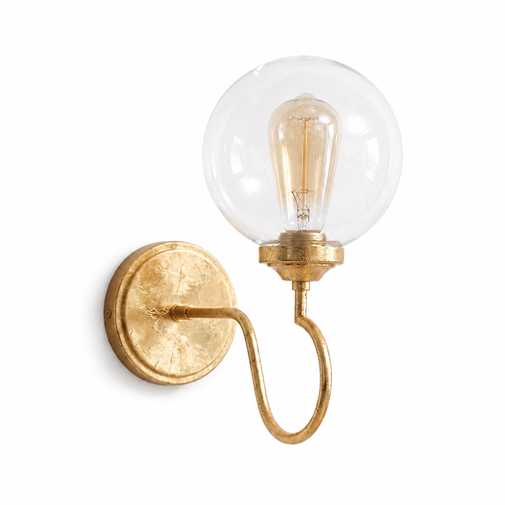 Curved Arm Glass Globe Wall Sconce