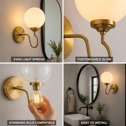 Curved Arm Glass Globe Wall Sconce