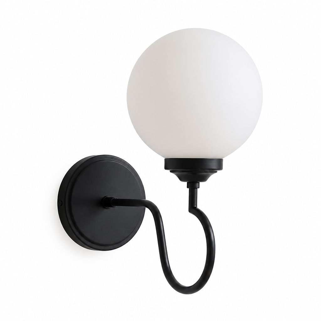 Curved Arm Glass Globe Wall Sconce