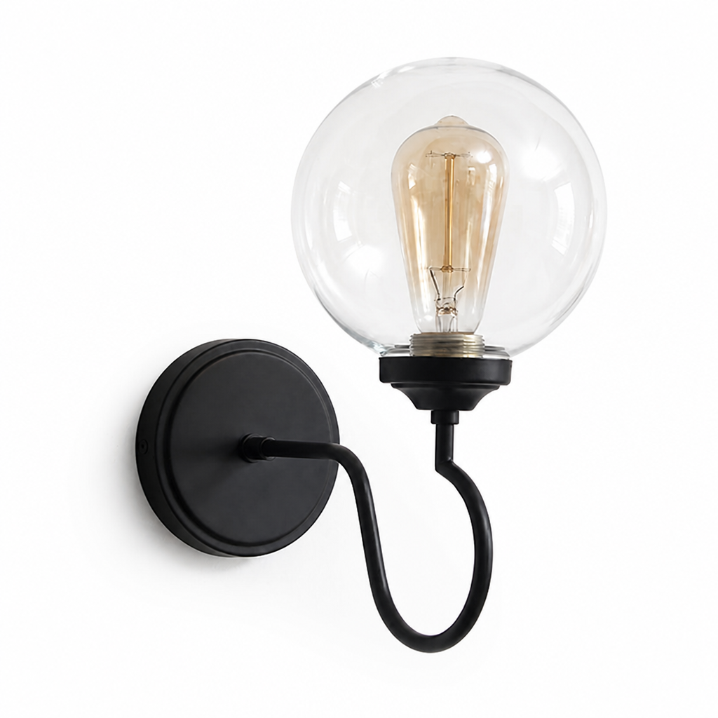 Curved Arm Glass Globe Wall Sconce