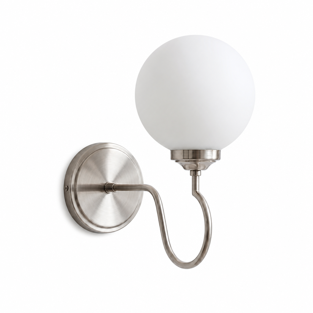 Curved Arm Glass Globe Wall Sconce