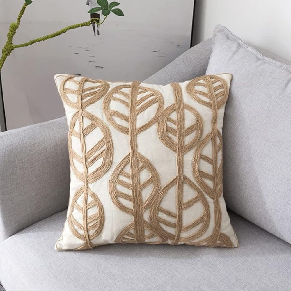 Cushion Cover 12 x 20 Leaf Embroidered Invisible Zipper
