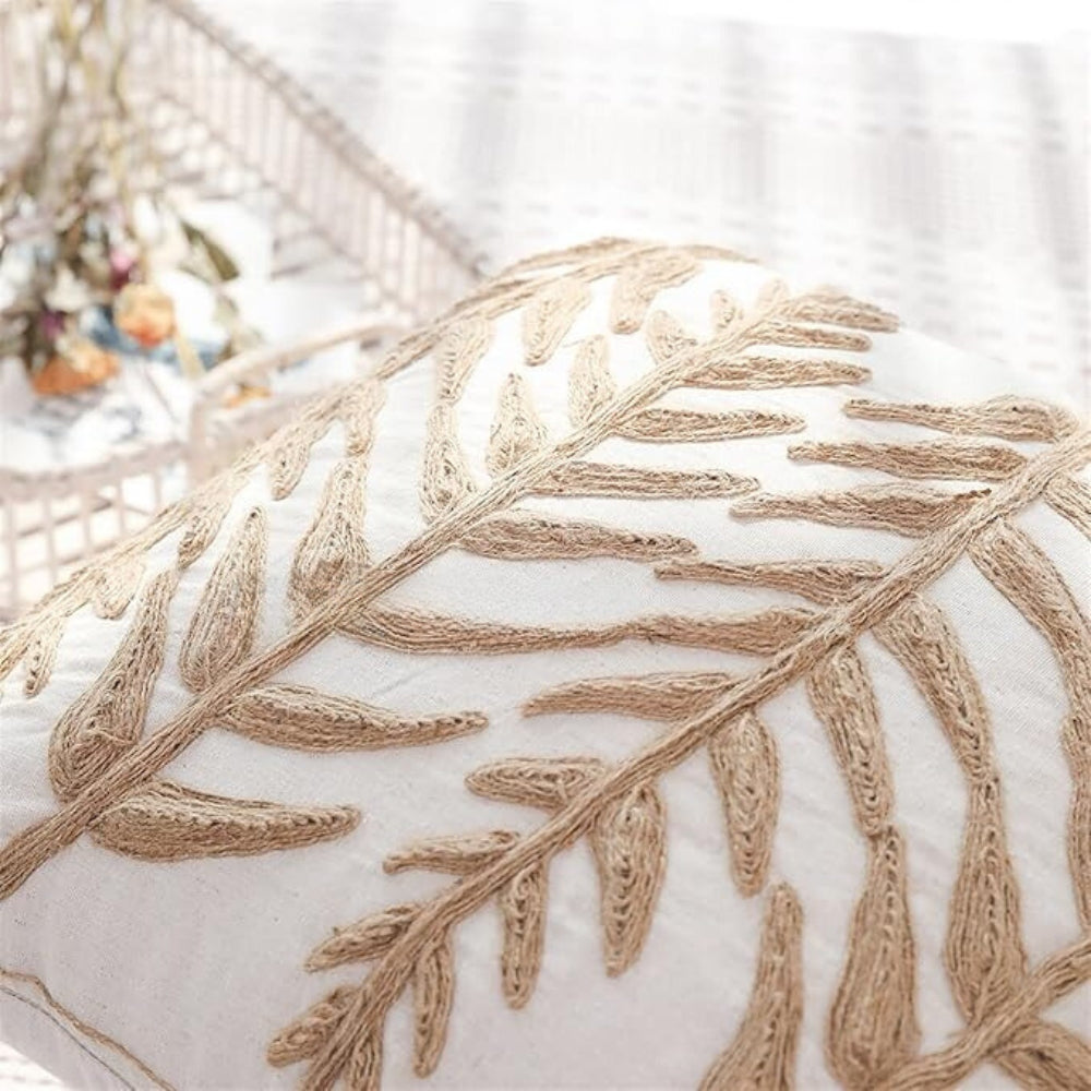 Cushion Cover 12 x 20 Leaf Embroidered Invisible Zipper
