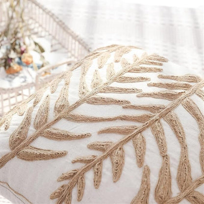 Cushion Cover 12 x 20 Leaf Embroidered Invisible Zipper