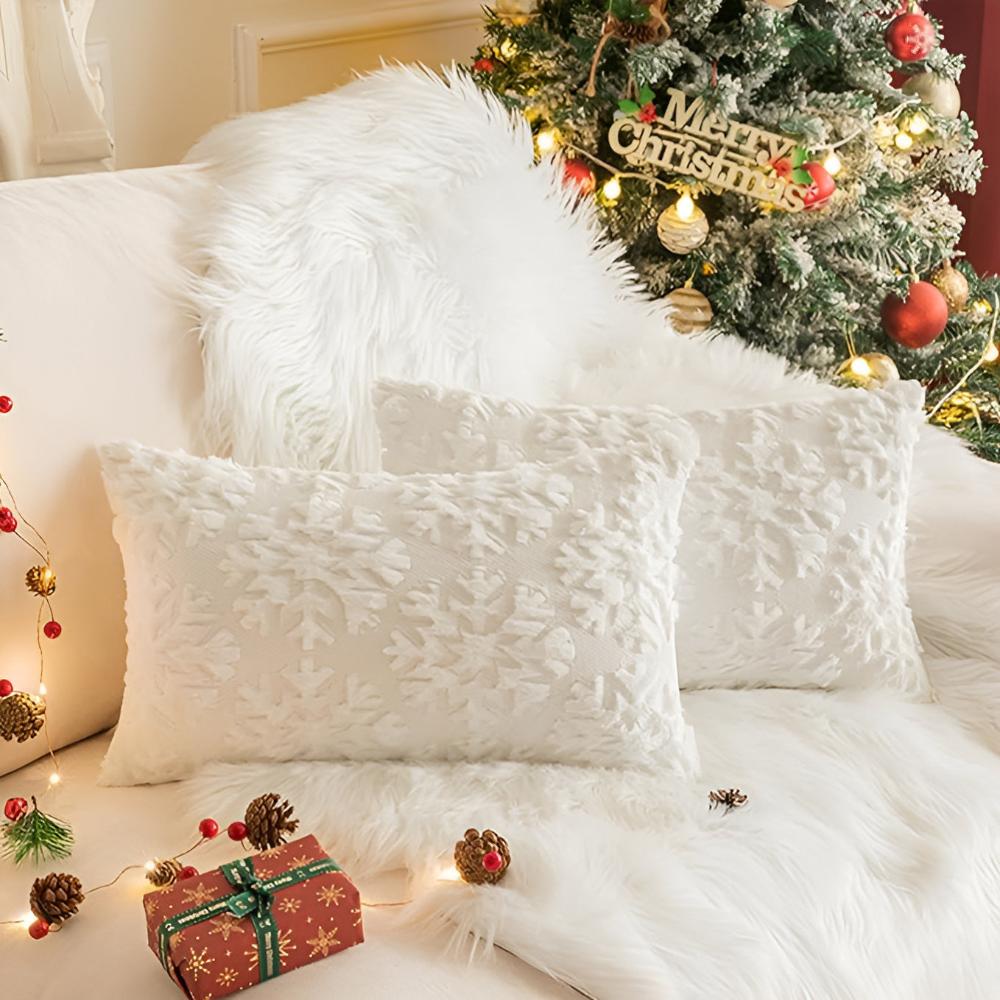 Cushion Cover 3D Snowflake Soft Polyester Hidden Zipper