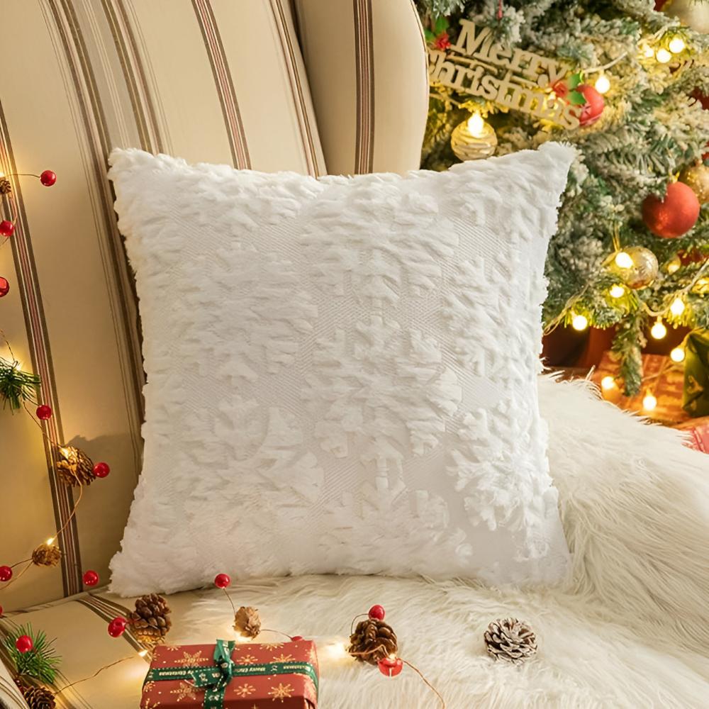 Cushion Cover 3D Snowflake Soft Polyester Hidden Zipper