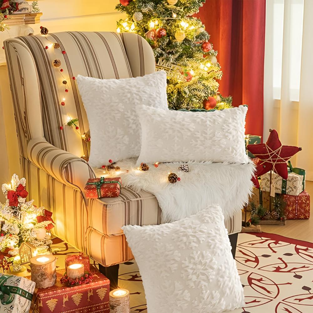 Cushion Cover 3D Snowflake Soft Polyester Hidden Zipper