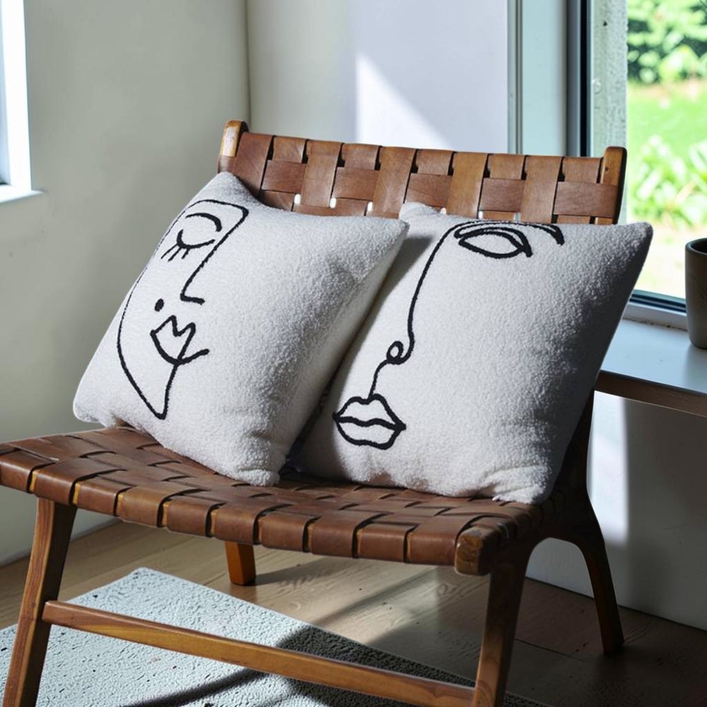 Cushion Cover Abstract Face Bouclé Wool & Microfiber