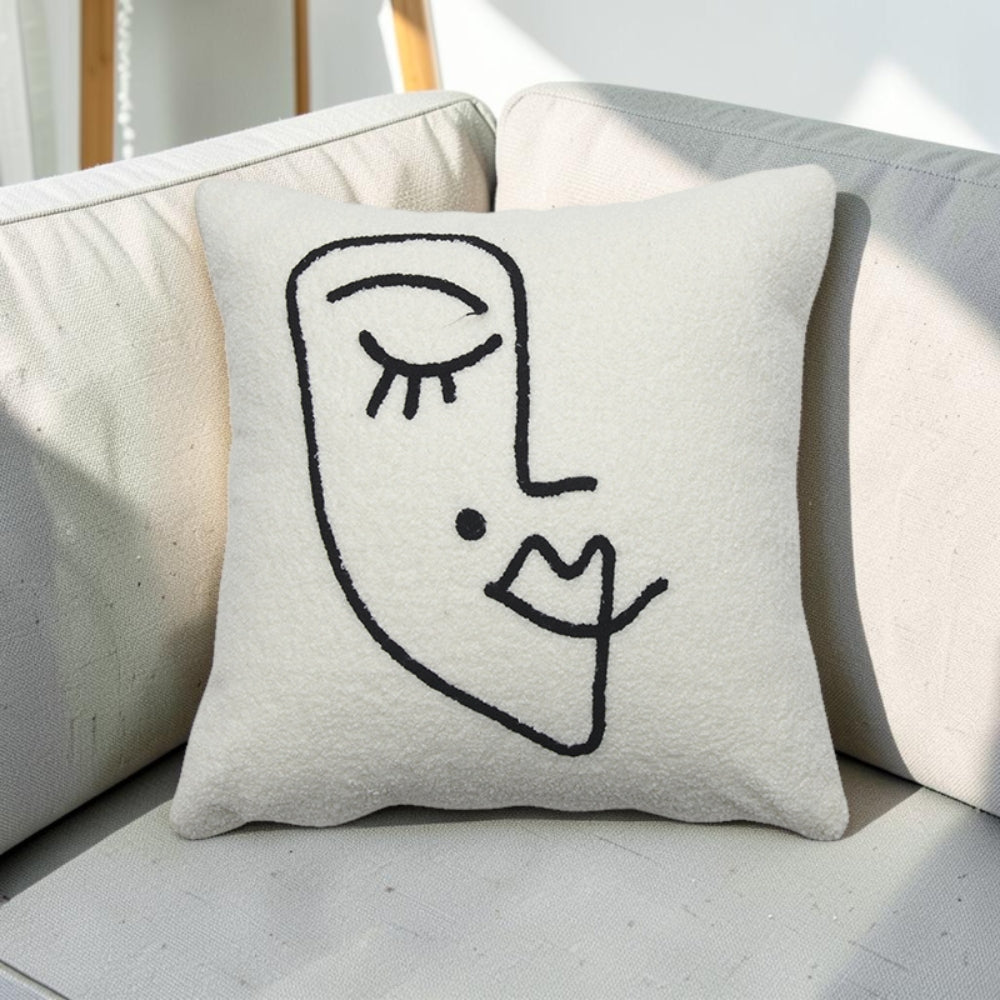 Cushion Cover Abstract Face Bouclé Wool & Microfiber
