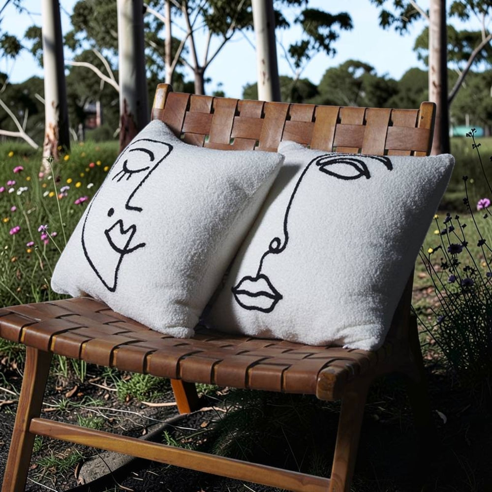 Cushion Cover Abstract Face Bouclé Wool & Microfiber