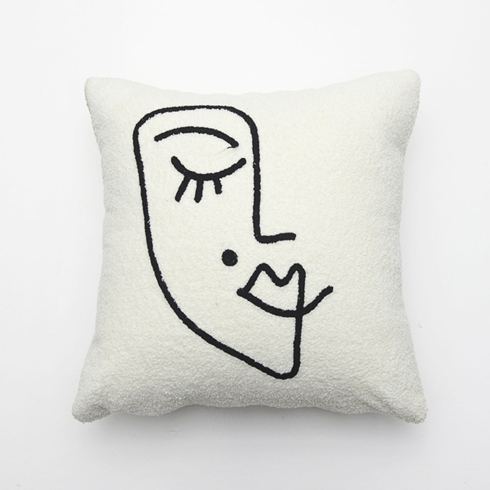 Cushion Cover Abstract Face Bouclé Wool & Microfiber
