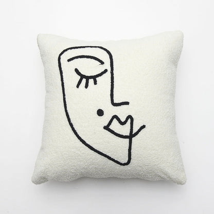Cushion Cover Abstract Face Bouclé Wool & Microfiber