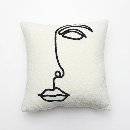 Cushion Cover Abstract Face Bouclé Wool & Microfiber
