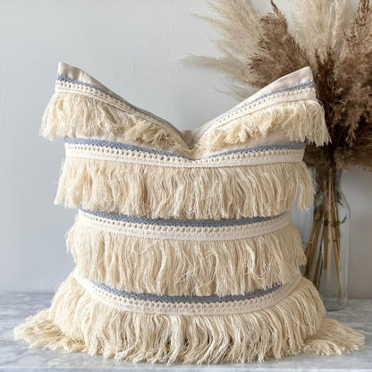 Cushion Cover Bohemian Fringe Tassels Linen & Hidden Zip