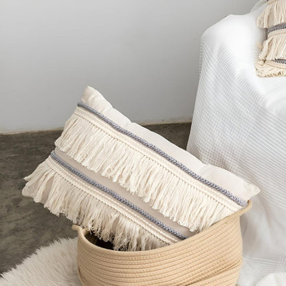 Cushion Cover Bohemian Fringe Tassels Linen & Hidden Zip
