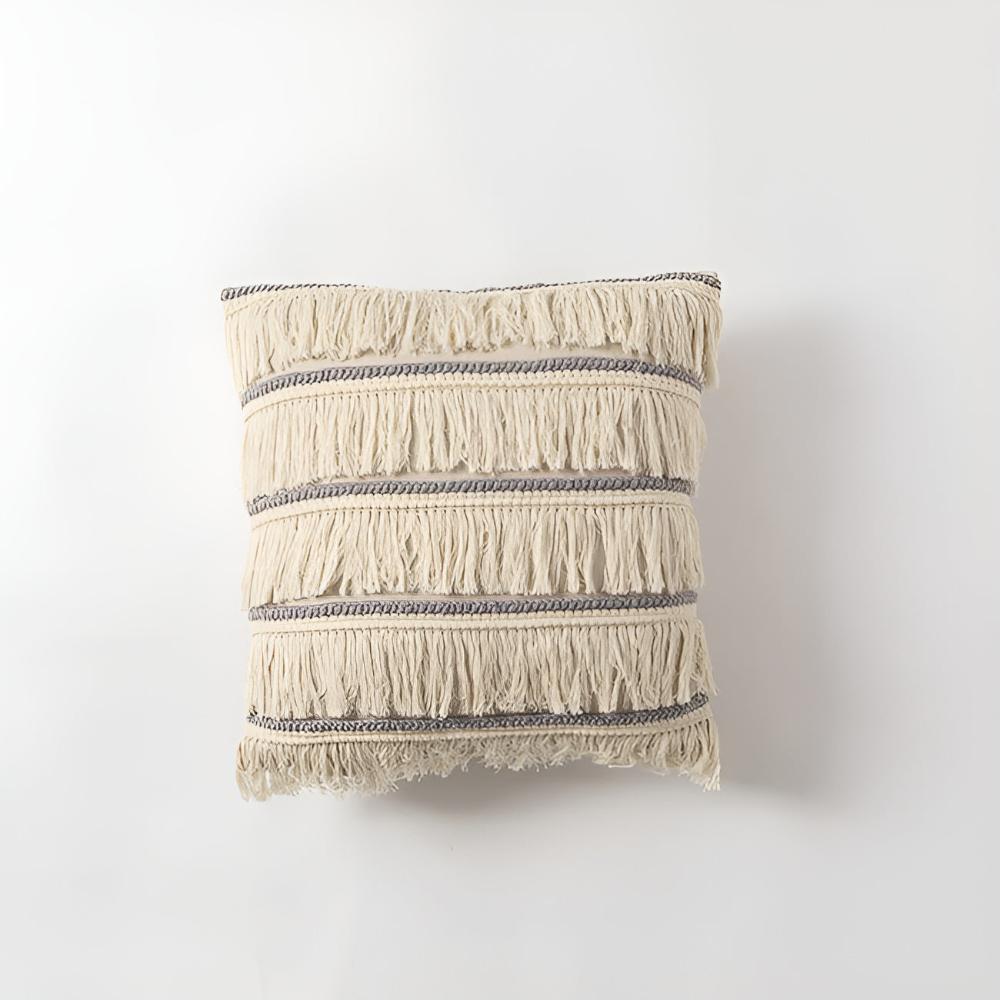 Cushion Cover Bohemian Fringe Tassels Linen & Hidden Zip