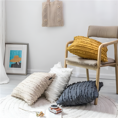 Cushion Cover Boho Embroidered Fringe Microfiber Cotton
