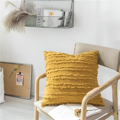 Cushion Cover Boho Embroidered Fringe Microfiber Cotton