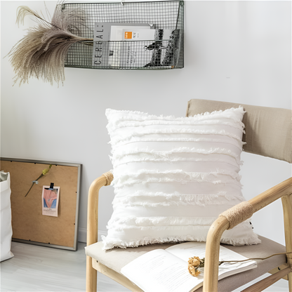 Cushion Cover Boho Embroidered Fringe Microfiber Cotton